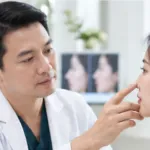 Bác sĩ Nguyễn Quốc Định kiểm tra cấu trúc mô mềm sụn mũi trước phẫu thuật chỉnh sửa
